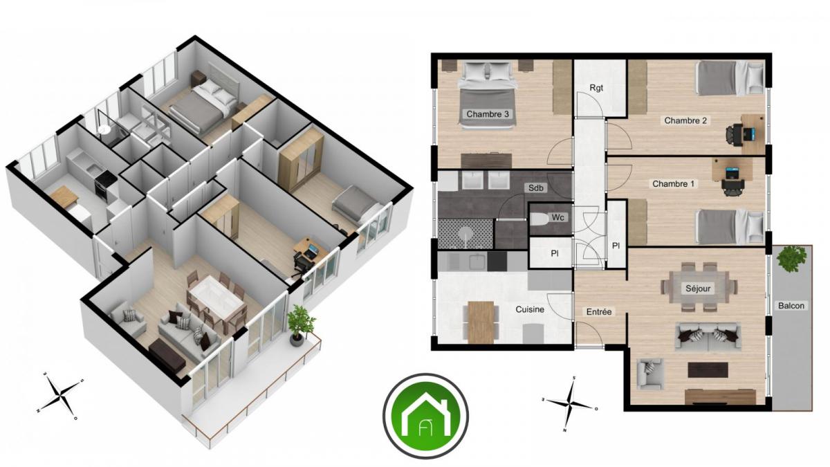 BREST : Bel appartement de 81m² avec 3 chambres et balcon 